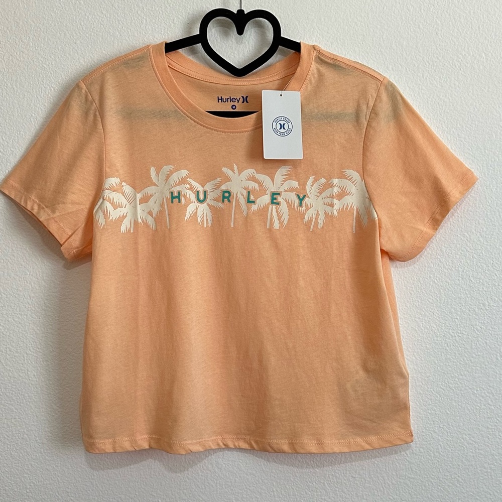 Hurley Peach Palm Tree Graphic Cropped Cotton Tee Size M